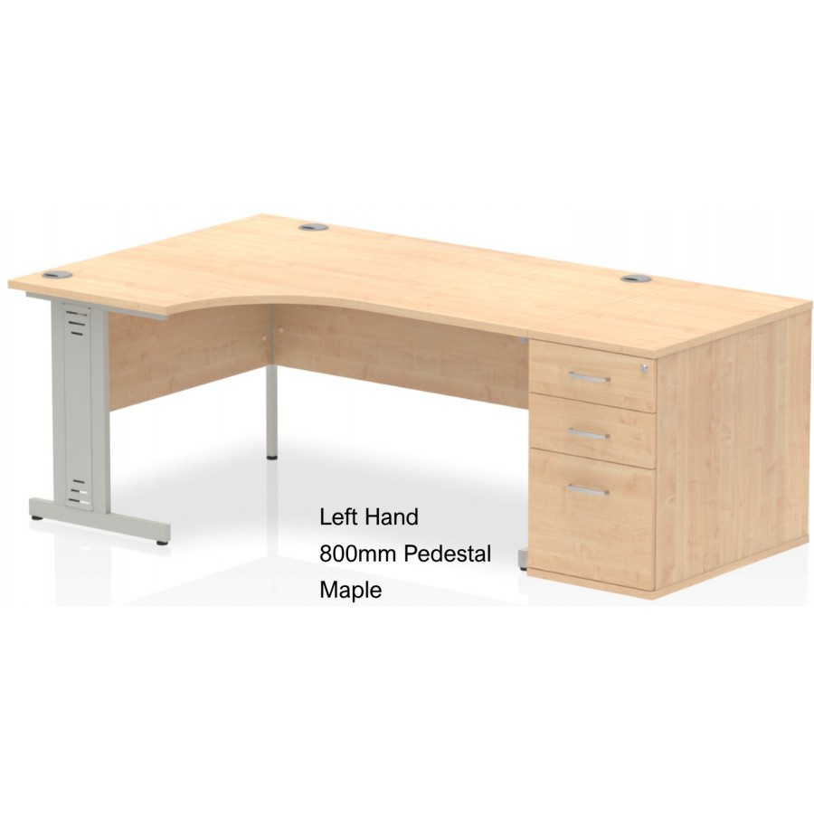 Rayleigh Left Hand Cable Managed Desk and Pedestal Set